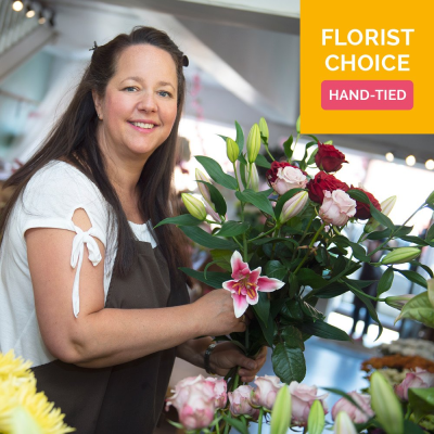 Florist Choice - A beautiful hand-tied bouquet, thoughtfully created by our florist using the freshest seasonal blooms available. Colours and styles may vary, making every bouquet unique.